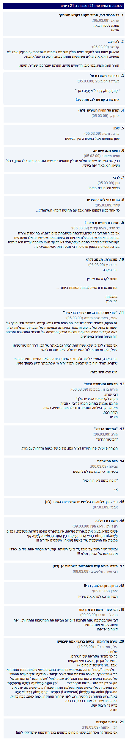 דבי סער - תגובות ב-Ynet